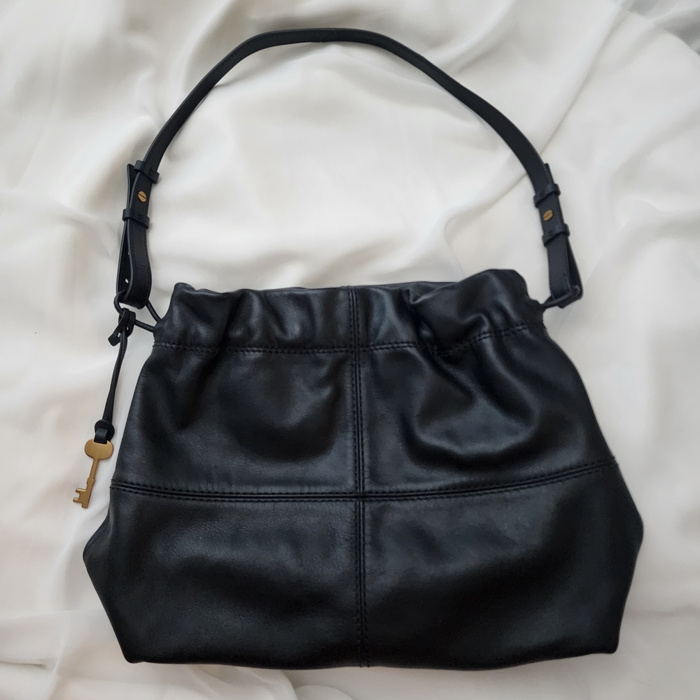 Fossil Gigi Drawstring Leather Shoulder Bag Black Medium